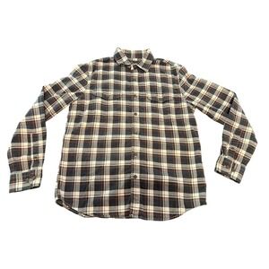 Banana Republic Luxe Flannel Untucked Slim Fit Plaid Shirt Men Medium Navy Cream